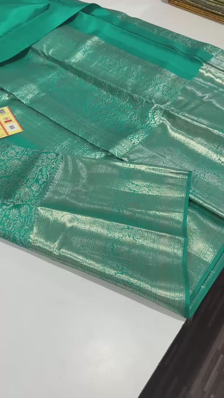 Classic Jade Green Brocade Bridal Elegance Kanchipuram Tissue Handloom Silk Saree SS23725