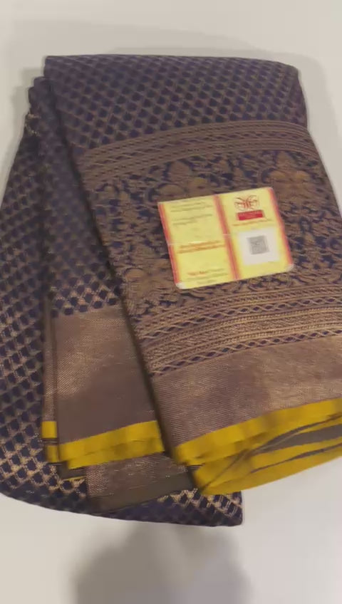 Classic Midnight Blue Handwork Elegance Khaddi Banarasi Crepe Silk Saree SS25309