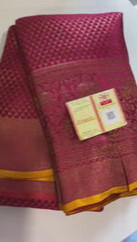 Load and play video in Gallery viewer, Classic Ruby Pink Elegance Khadi Banarasi Crepe Handloom Silk Saree SS23702
