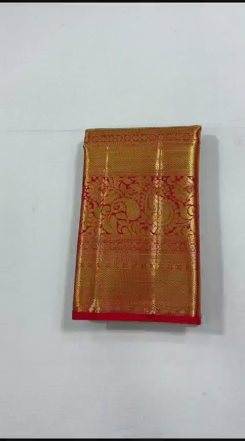 Shimmer Gold Designed & Chilly Red Bridal Elegance Kanchipuram Handloom Silk Saree SS16459