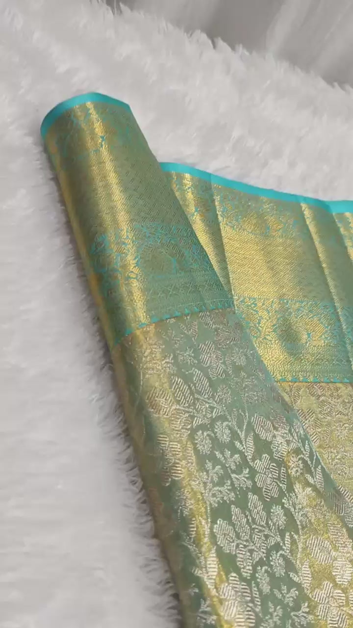 Classic Sky Blue Bridal Elegance Kanchipuram Handloom Silk Saree SS25286