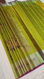 Load and play video in Gallery viewer, Classic Olive Green Elegance Kanchipuram Handloom Silk Saree SS28083
