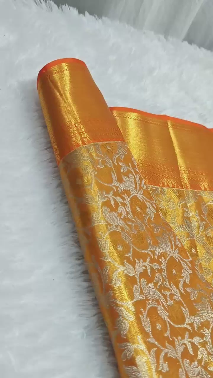 Classic Orange Bridal Elegance Kanchipuram Handloom Silk Saree SS25287