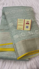 Load and play video in Gallery viewer, Classic Silver Grey Elegance Khaddi Banarasi Crepe Silk Saree SS26518
