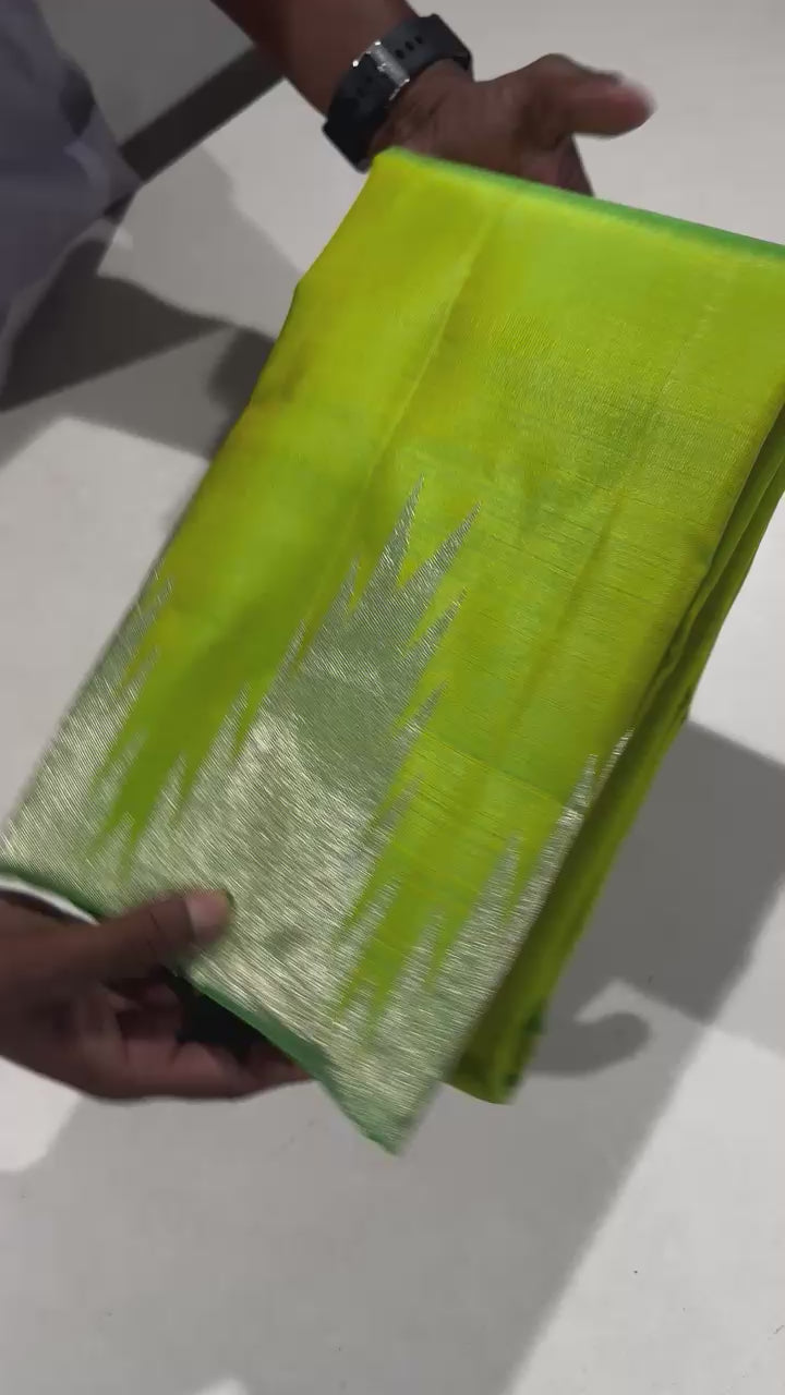 Classic Spring Green Thazhampoo Rake Temple Border Elegance Kanjivaram Handloom Silk Saree SS23467