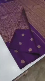 Load and play video in Gallery viewer, Classic Eminence Violet 2gm Zari Elegance Kanchipuram Handloom Silk Saree SS26963
