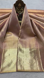 Load and play video in Gallery viewer, Pastel Pink &amp; Cream Dual Toned 2gm Zari Bridal Elegance Kanchipuram Handloom Silk Saree SS25446
