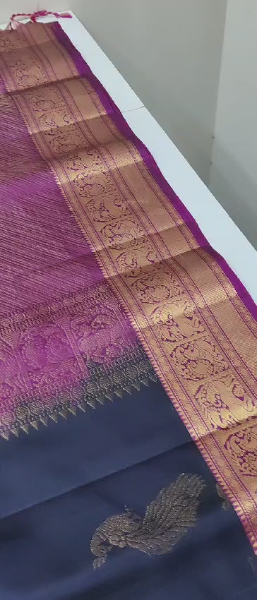 Classic Navy Blue & Shimmer Wine Red Double Warp Elegance Handloom Soft Silk Saree SS23512