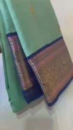 Load and play video in Gallery viewer, Classic Sea Green &amp; Imperial Blue Elegance Kanchipuram Handloom Silk Saree SS27165
