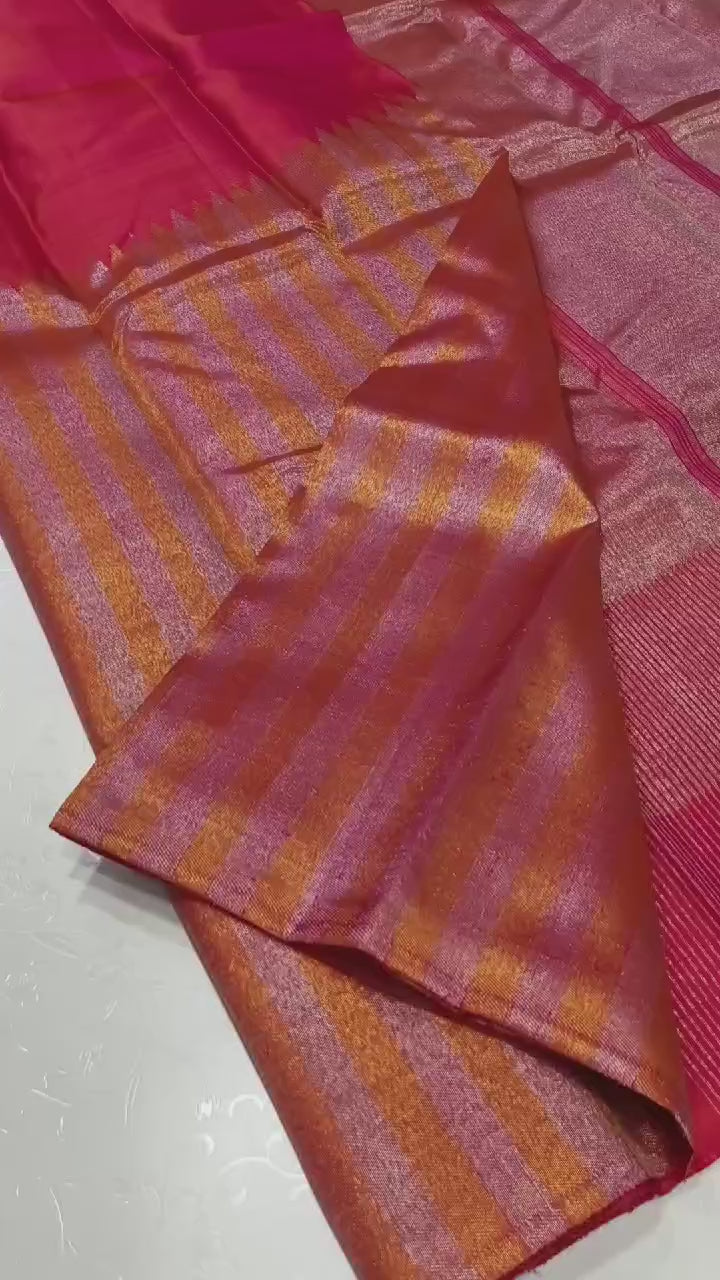 Classic Dark Berry Pink 2gm Zari Temple Border Elegance Kanchipuram Handloom Silk Saree SS23654