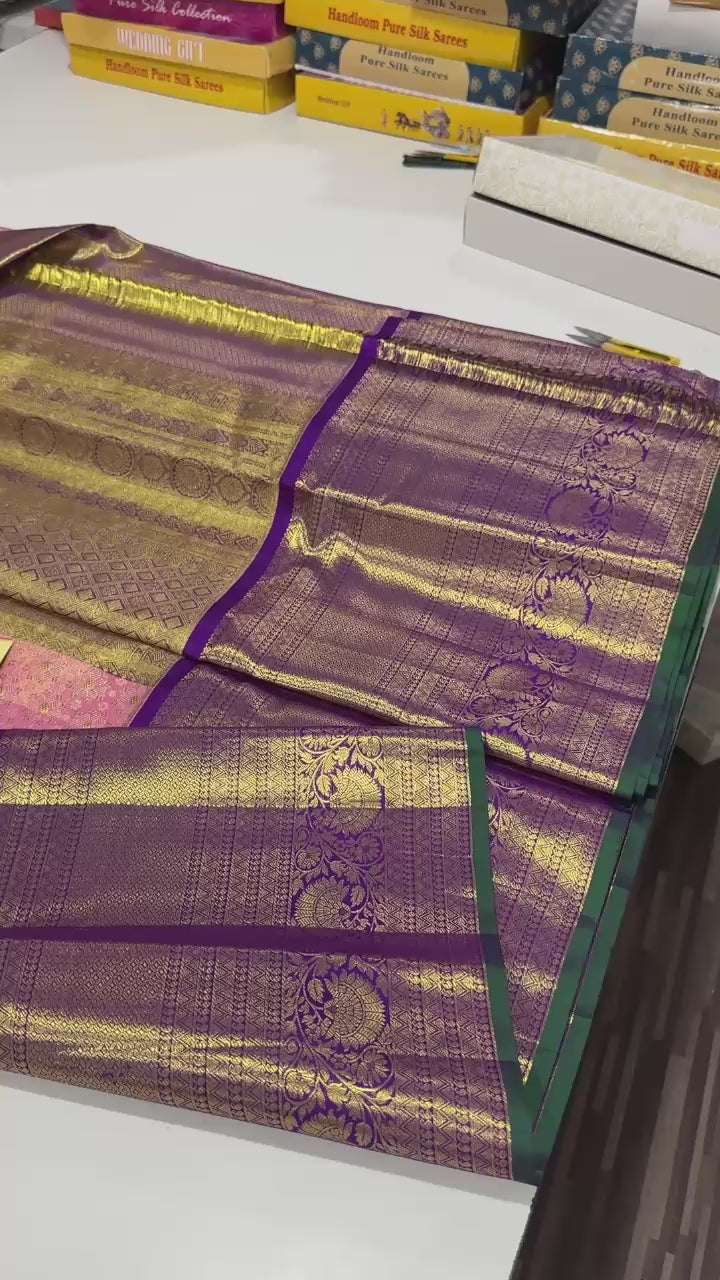 Classic Rose & Purple Bridal Elegance Kanchipuram Handloom Silk Saree SS23710