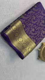 Load and play video in Gallery viewer, Classic Midnight Purple Brocade Elegance Mysore Silk Saree SS23906
