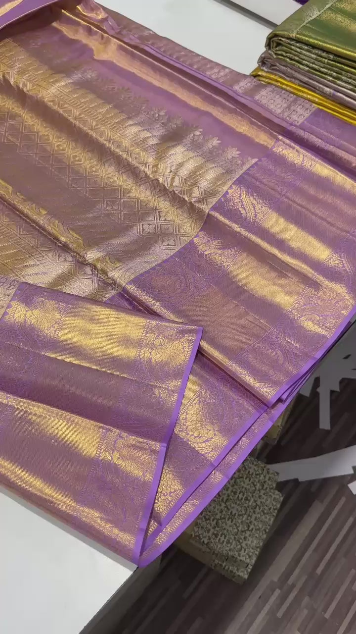 Classic Lavender Bridal Elegance Kanchipuram Handloom Silk Saree SS24672