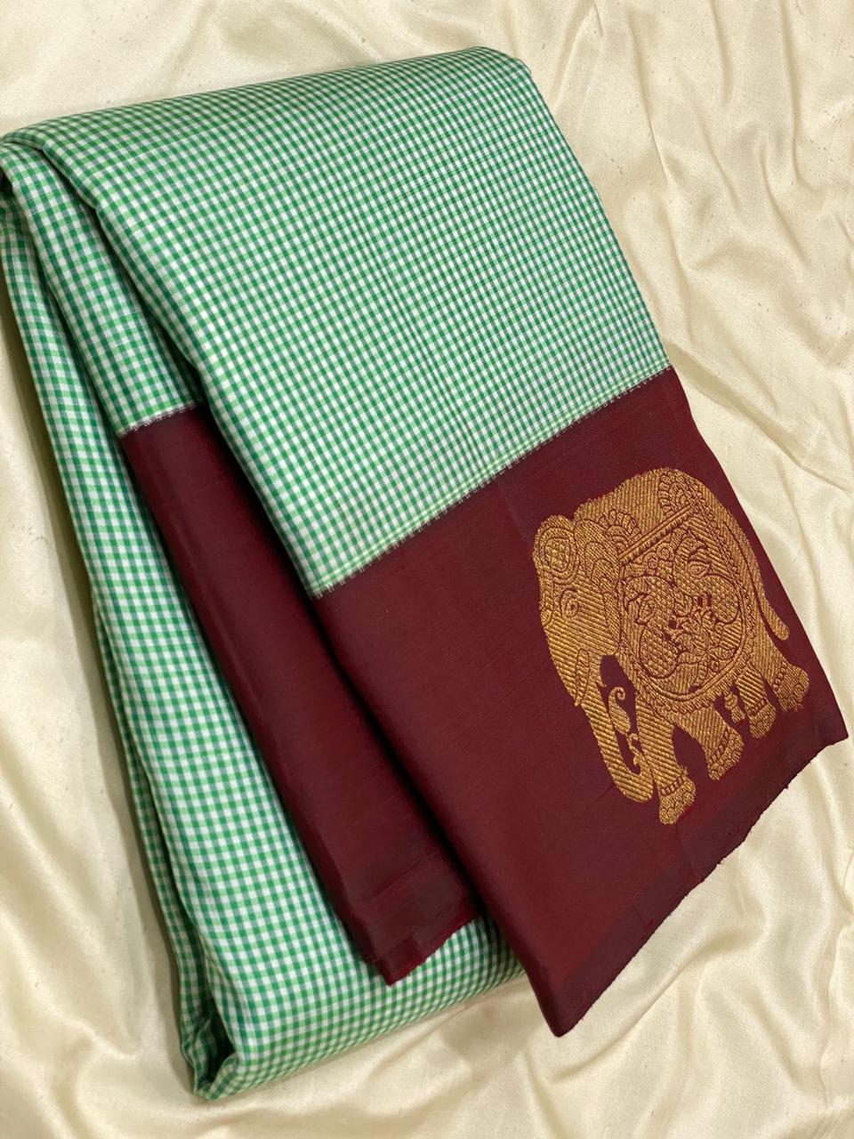 Classic Sea Green & Mahogany Red Kanchipuram Handloom Silk Saree SS26162