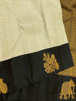 Load image into Gallery viewer, Classic Butter Cream &amp; Carbon Black Kanchipuram Handloom Silk Saree SS26165
