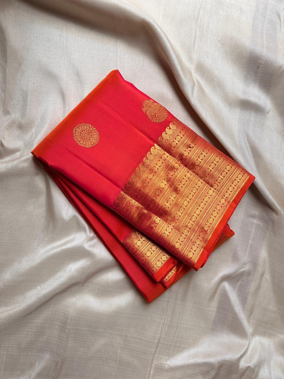 Classic Pinkish Orange Bridal Elegance Kanchipuram Handloom Silk Saree SS26173