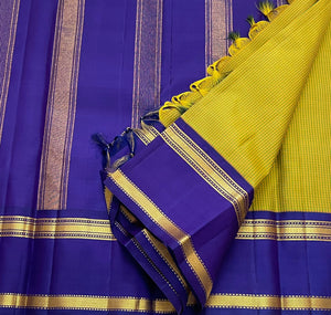 Classic Olive Green & Blue 1gm Zari Korvai Kanchipuram Handloom Silk Saree SS26158