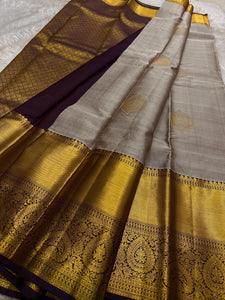Classic Grey & Plum Kanchipuram Handloom Silk Saree SS26175