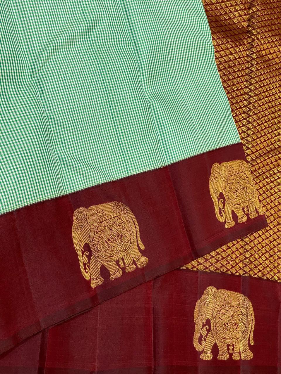 Classic Sea Green & Mahogany Red Kanchipuram Handloom Silk Saree SS26162