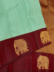 Classic Sea Green & Mahogany Red Kanchipuram Handloom Silk Saree SS26162