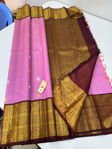 Classic Hot Pink & Brown 2gm Zari Kanchipuram Handloom Silk Saree SS26150