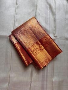 Shimmer Red Pink & Pastel Rose Gold Bridal Elegance Kanchipuram Handloom Silk Saree SS26179