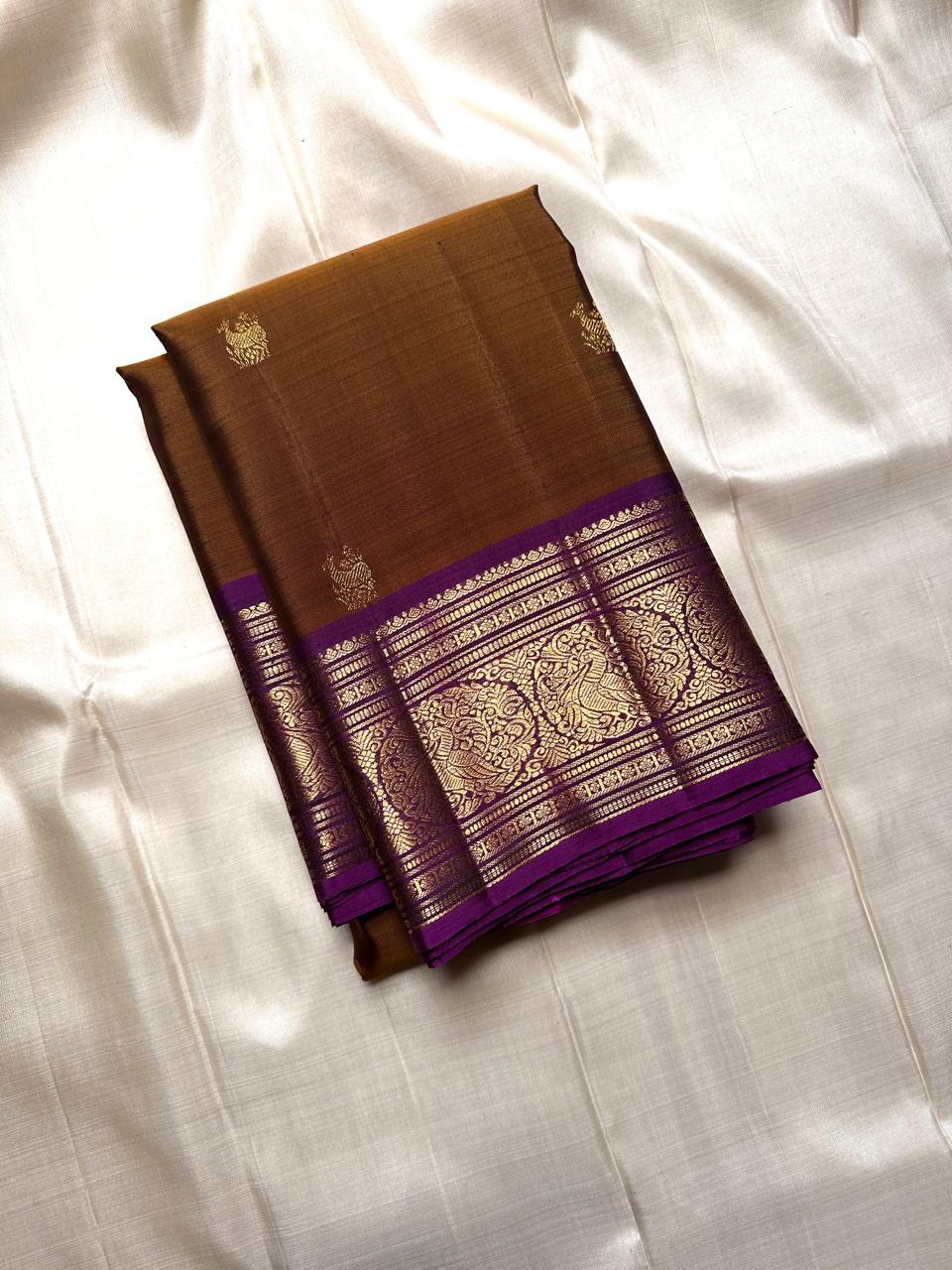 Dark Mustard & Vadamalli Kanchipuram Handloom Silk Saree SS26167