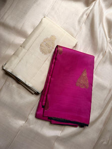 Classic Fuchsia Pink & Navy Blue Kanchipuram Handloom Silk Saree SS26186