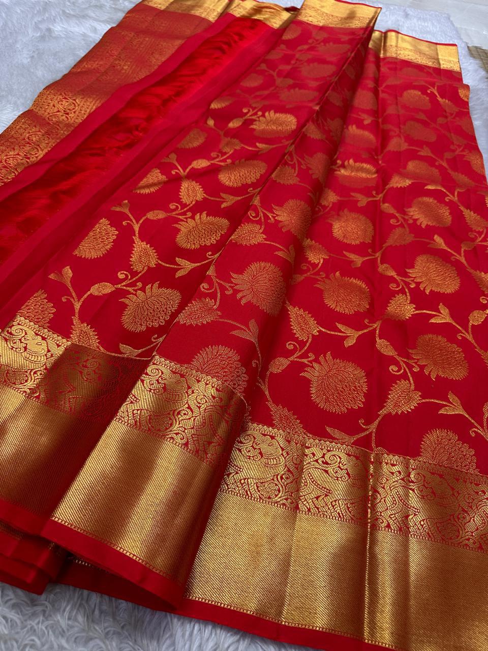 Classic Scarlet Red Kanchipuram Handloom Silk Saree SS26184