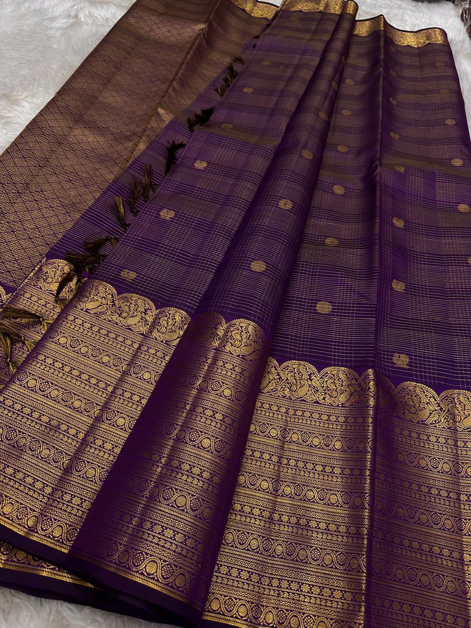 Classic Vadamalli Purple Bridal Elegance Kanchipuram Handloom Silk Saree SS26170