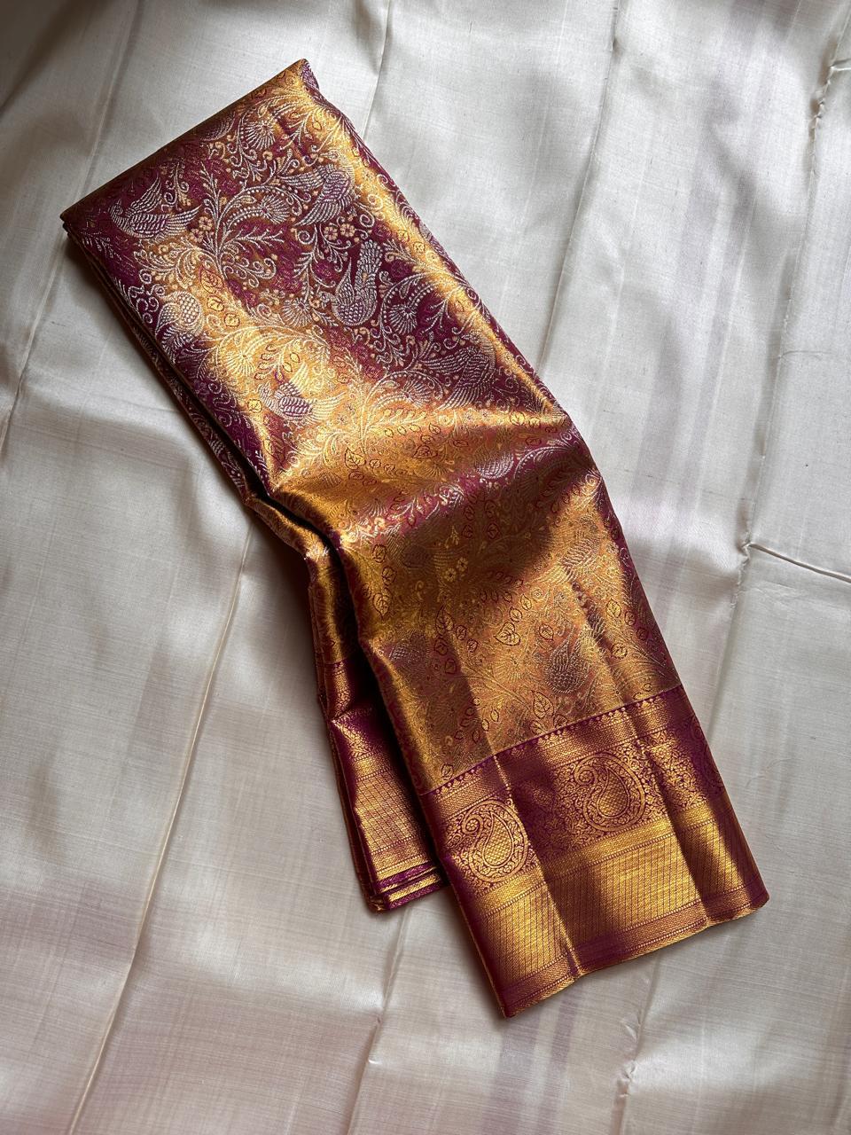 Shimmer Vadamalli & Pastel Rose Gold Bridal Elegance Kanchipuram Handloom Silk Saree SS26180