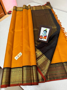 Classic Golden Yellow & Charcoal Black 2gm Zari Kanchipuram Handloom Silk Saree SS26156