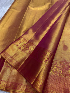 Shimmer Red Pink & Pastel Rose Gold Bridal Elegance Kanchipuram Handloom Silk Saree SS26179
