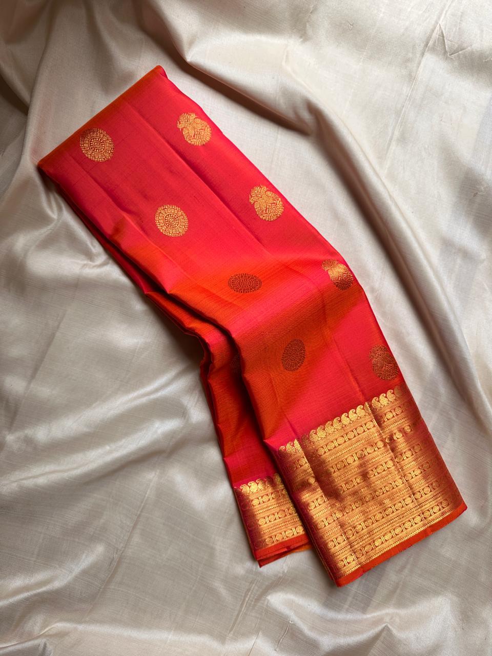 Classic Pinkish Orange Bridal Elegance Kanchipuram Handloom Silk Saree SS26173