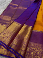 Load image into Gallery viewer, Classic Mango Yellow &amp; Violet Kanchipuram Handloom Silk Saree SS26177
