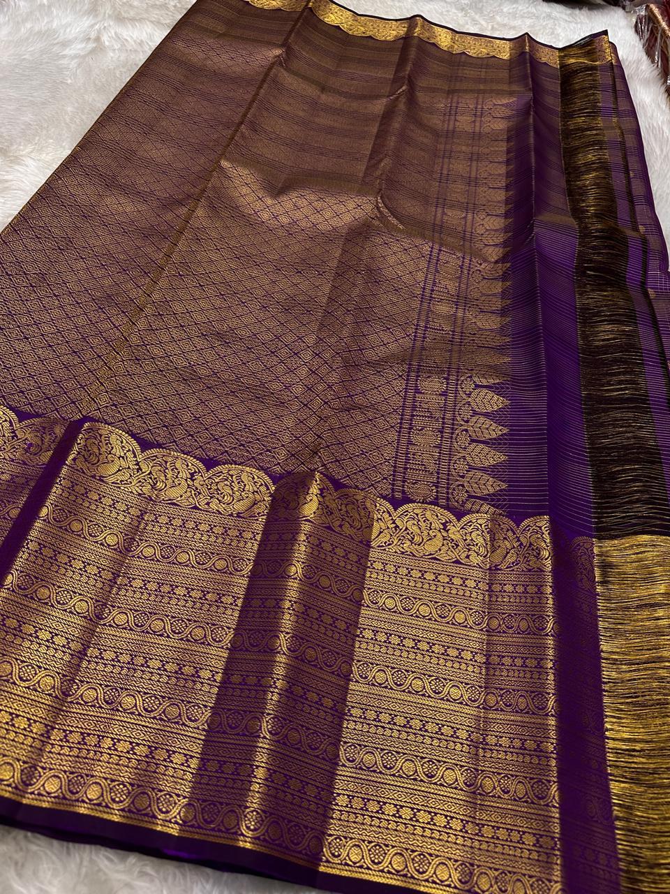 Classic Vadamalli Purple Bridal Elegance Kanchipuram Handloom Silk Saree SS26170