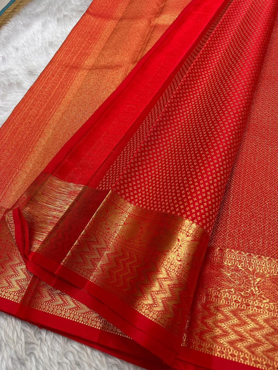 Classic Crimson Red Kanchipuram Handloom Silk Saree SS26188