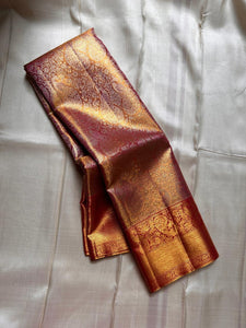 Shimmer Red Pink & Pastel Rose Gold Bridal Elegance Kanchipuram Handloom Silk Saree SS26179