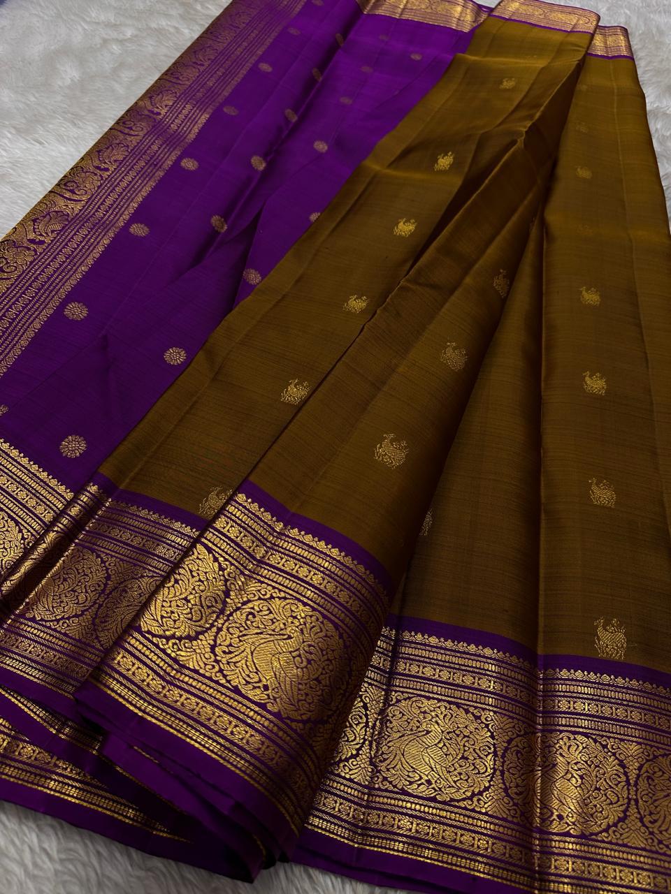 Dark Mustard & Vadamalli Kanchipuram Handloom Silk Saree SS26167