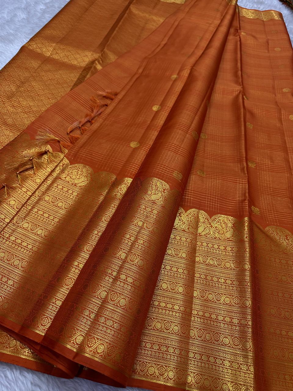 Classic Dusky Orange Bridal Elegance Kanchipuram Handloom Silk Saree SS26171