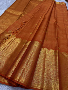 Classic Dusky Orange Bridal Elegance Kanchipuram Handloom Silk Saree SS26171