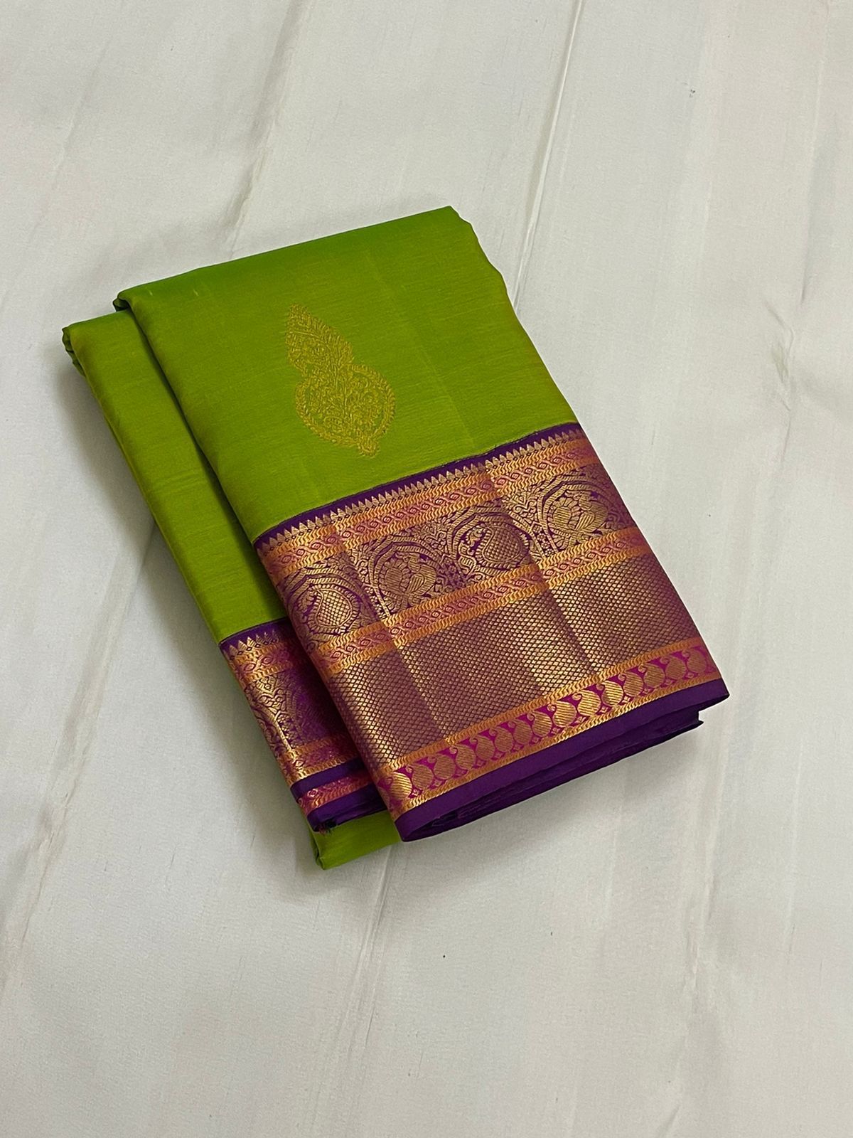 Classic Spring Green & Vadamalli 1gm Zari Korvai Kanchipuram Handloom Silk Saree SS26159