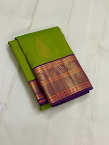 Classic Spring Green & Vadamalli 1gm Zari Korvai Kanchipuram Handloom Silk Saree SS26159