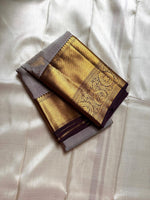 Load image into Gallery viewer, Classic Grey &amp; Plum Kanchipuram Handloom Silk Saree SS26175

