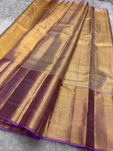 Shimmer Gold & Lavender Bridal Elegance Kanchipuram Handloom Silk Saree SS26181