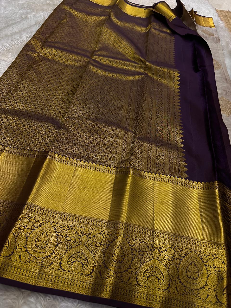 Classic Grey & Plum Kanchipuram Handloom Silk Saree SS26175