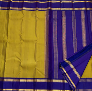 Classic Olive Green & Blue 1gm Zari Korvai Kanchipuram Handloom Silk Saree SS26158