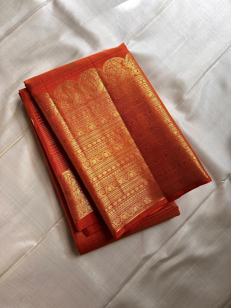 Classic Dusky Orange Bridal Elegance Kanchipuram Handloom Silk Saree SS26171