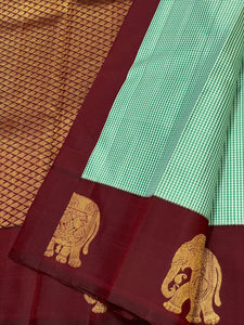 Classic Sea Green & Mahogany Red Kanchipuram Handloom Silk Saree SS26162