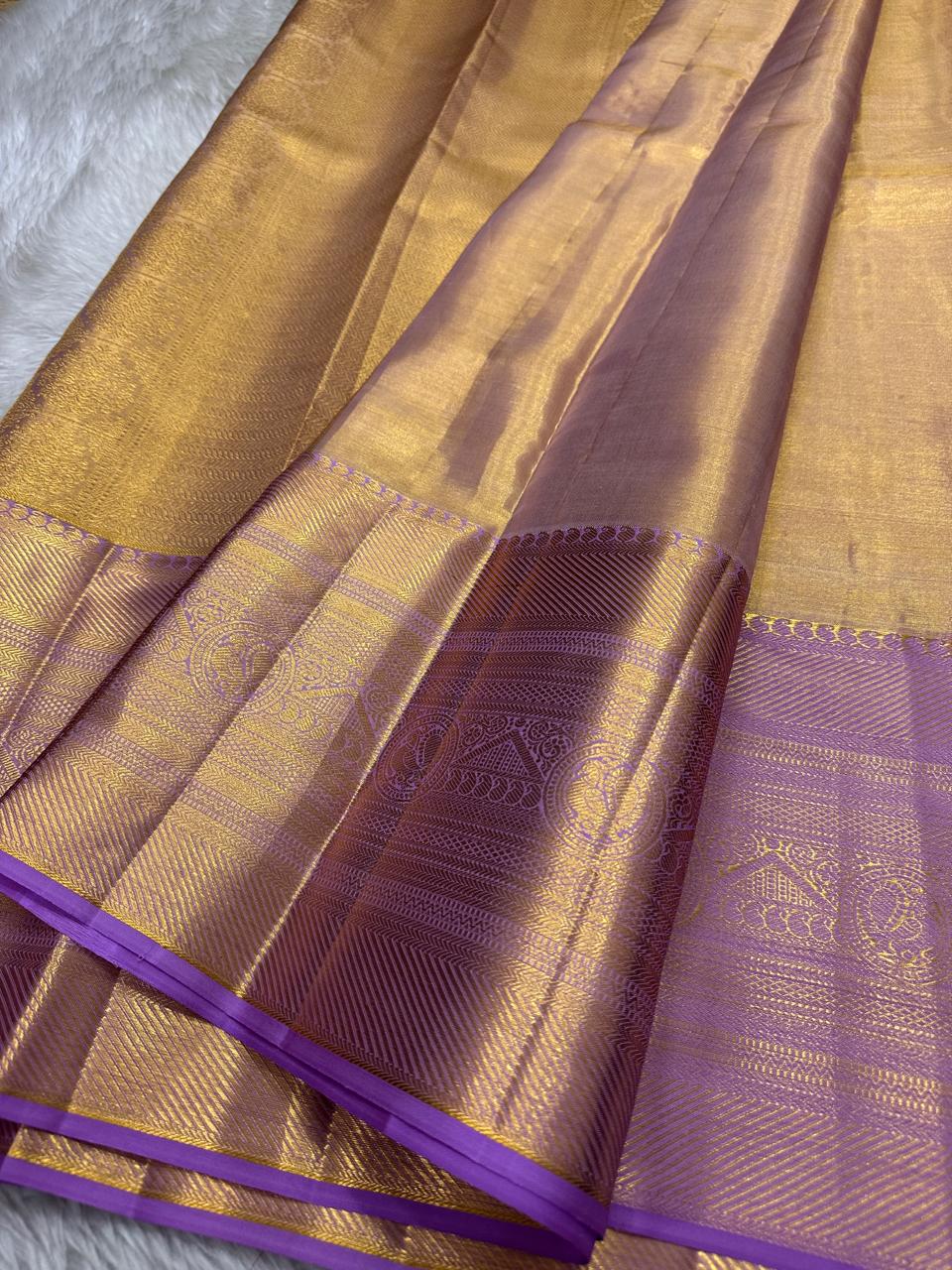 Shimmer Gold & Lavender Bridal Elegance Kanchipuram Handloom Silk Saree SS26181